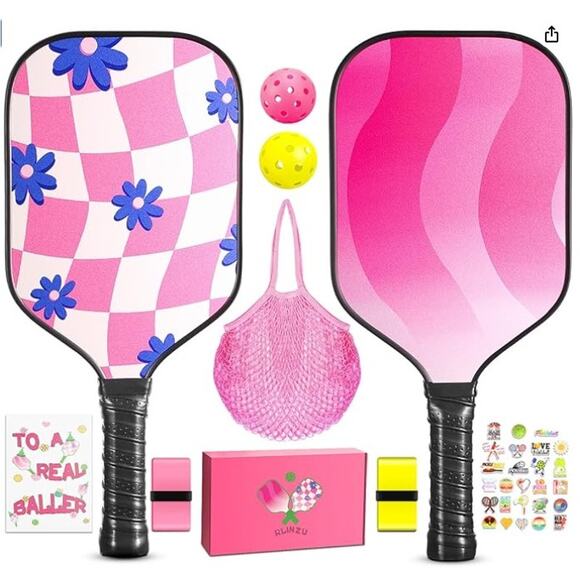 Pickleball Paddles Set, Carbon Fiber Surface, 2 Pickle Balls,1 Carry Bag - Picture 1 of 7